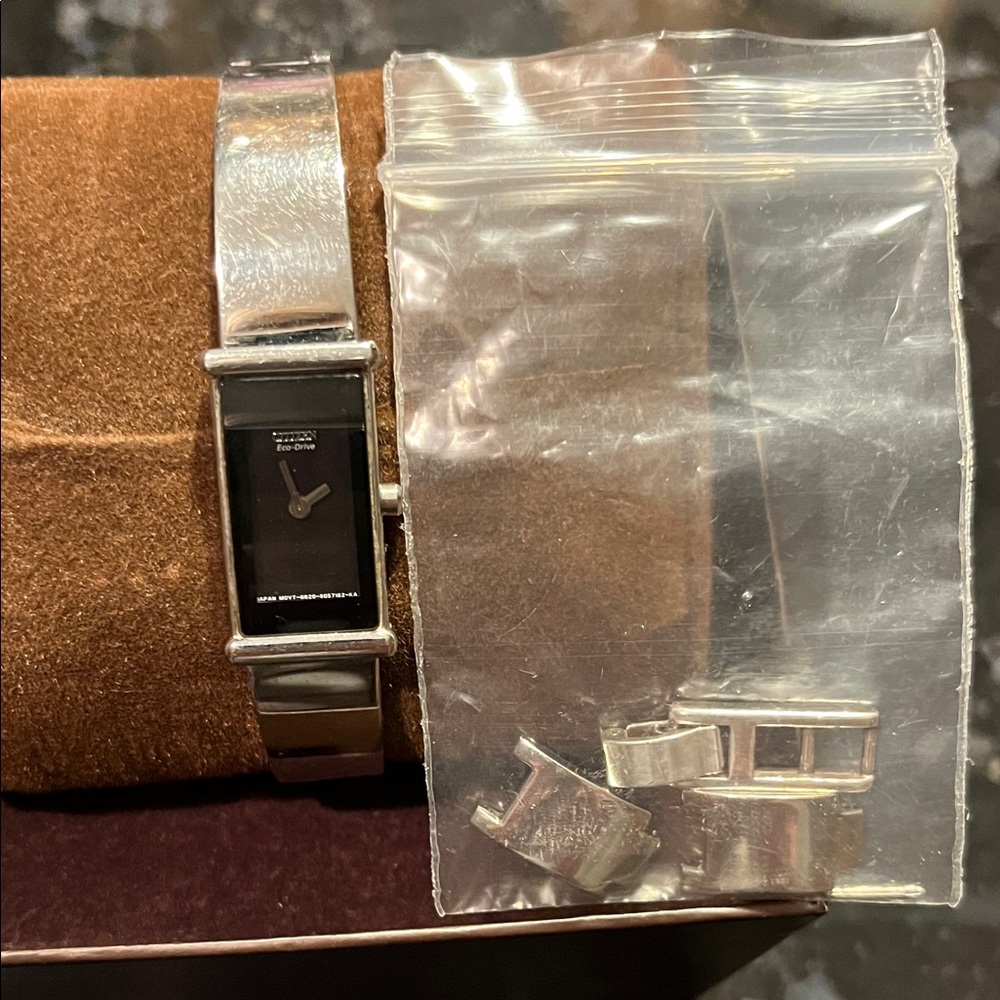 Citizen Silver Watch With Rectangular Black Face - image 2